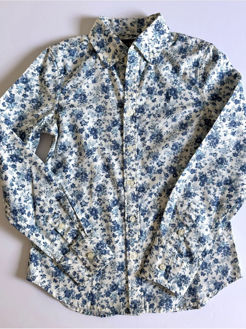 Ralph Lauren Girls Button-down shirt with Blue Floral Print